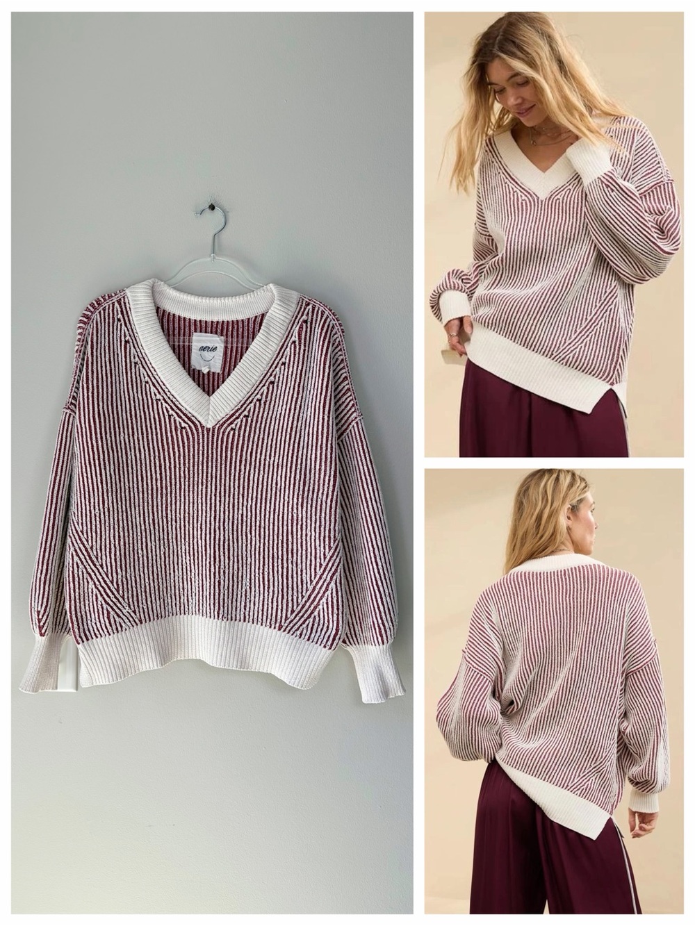 Aerie Oversized Beyond Chenille V-Neck Sweater Preppy Cozy Comfy